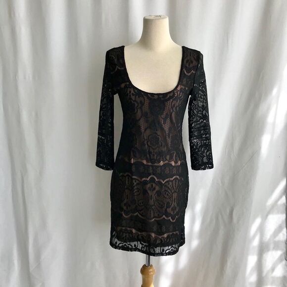 H&M Black Label Fitted Long Sleeve Lace Dress S - Picture 1 of 11